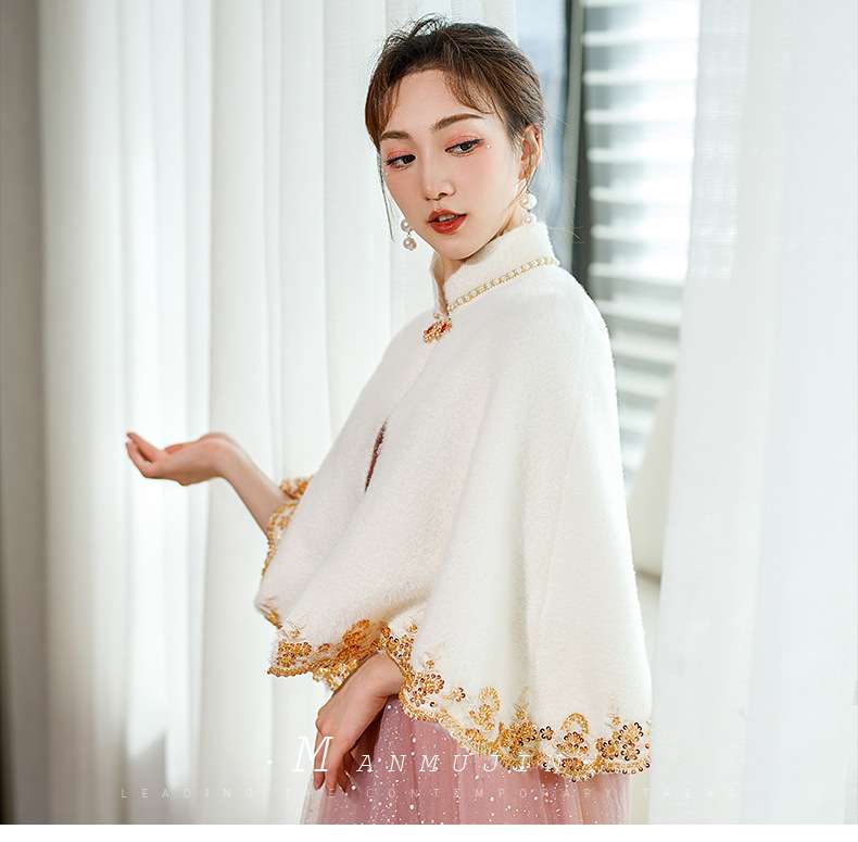 チャイナ服 花刺繍入り上品ケープジャケット