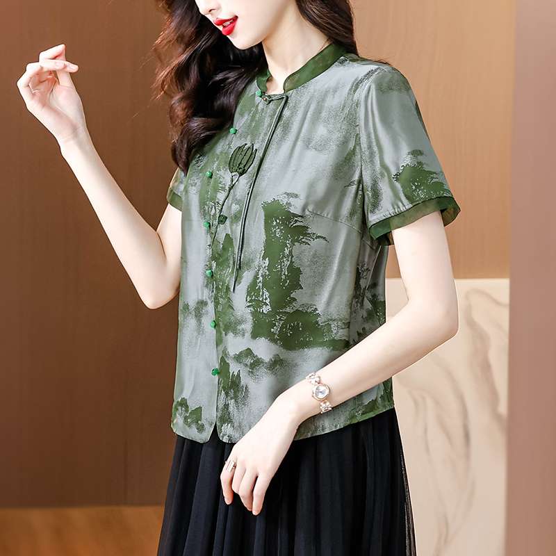 チャイナ服  水墨画風デザイン チャイナシャツ