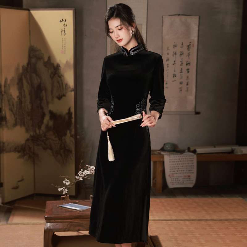 チャイナ服 優美な長袖チャイナドレス