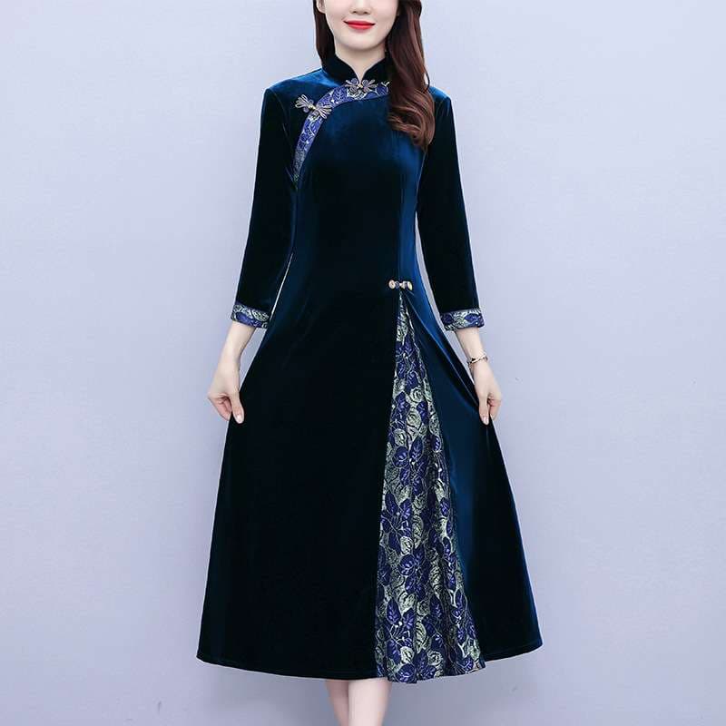 チャイナ服 チャイナカラー ベロア ワンピース