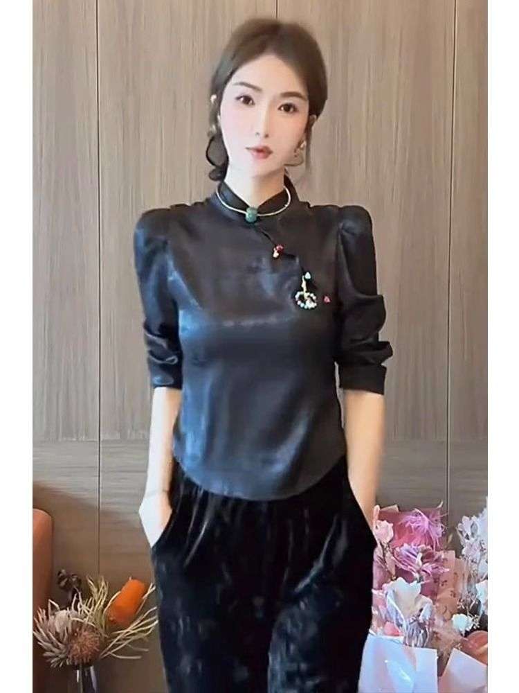 チャイナ服  チャイナカラー パフスリーブブラウス