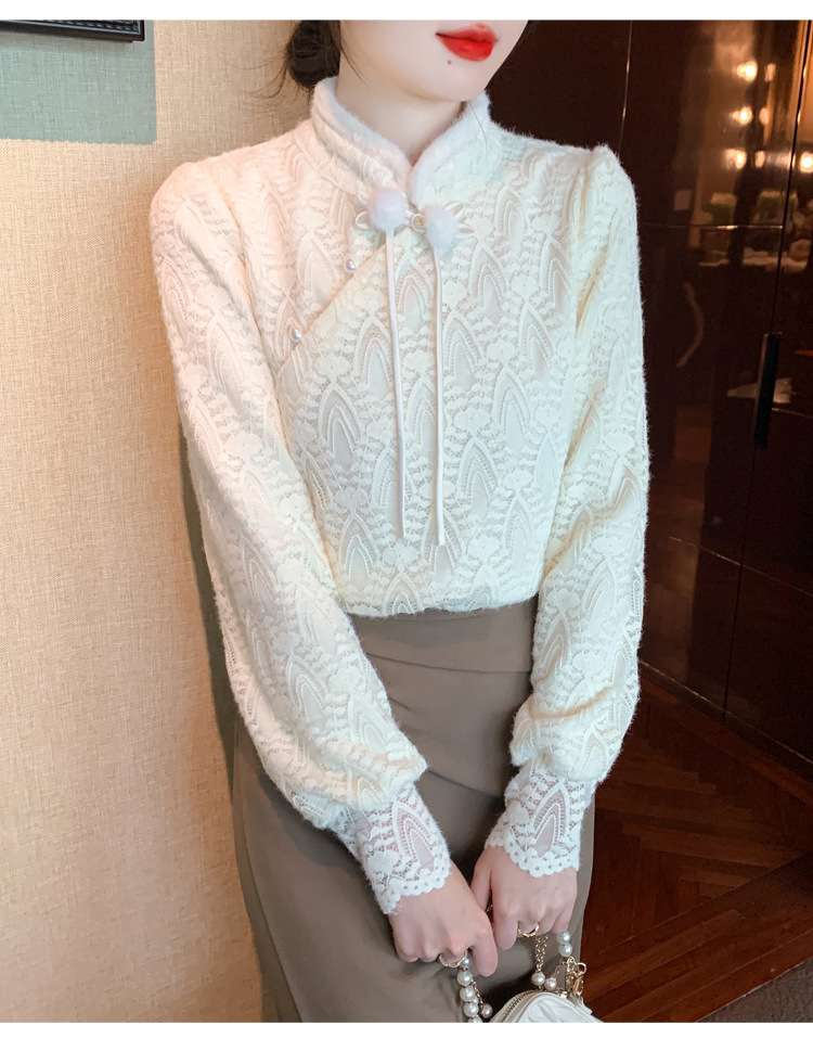 チャイナ服 優雅なチャイナカラーレースブラウス