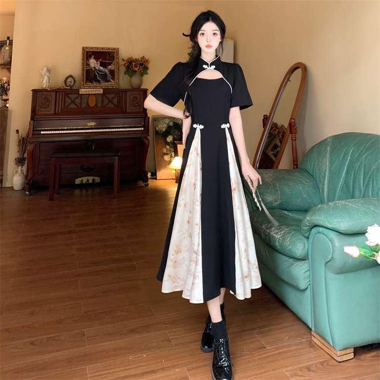 チャイナ服  モダンチャイナ風フロントオープンロングドレス