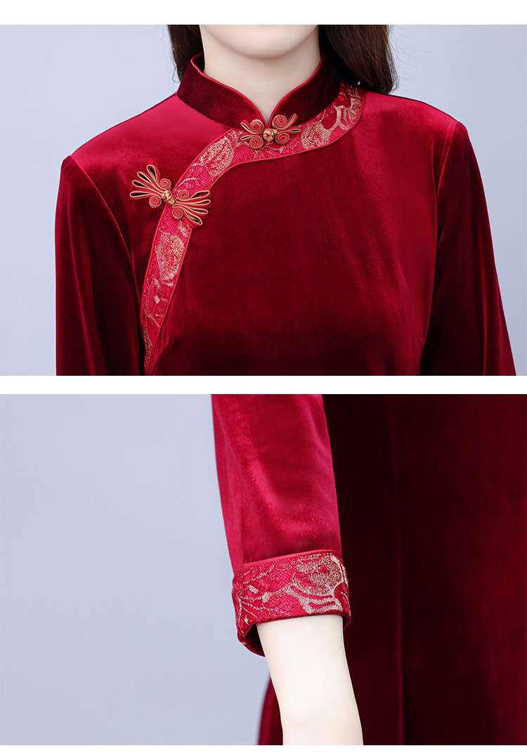 チャイナ服 チャイナカラー ベロア ワンピース