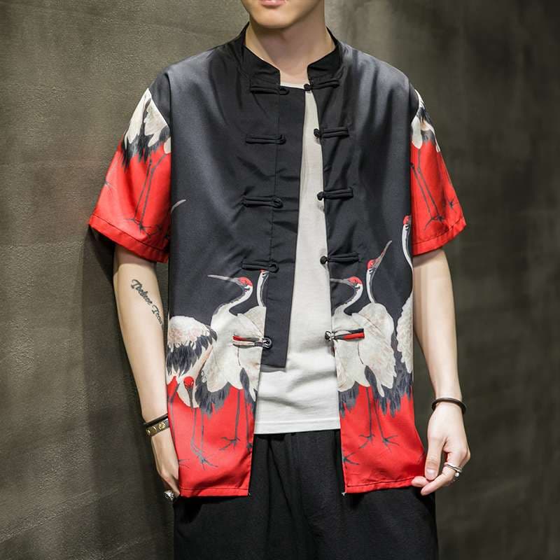 チャイナ服  風景画プリント チャイナ風シャツ
