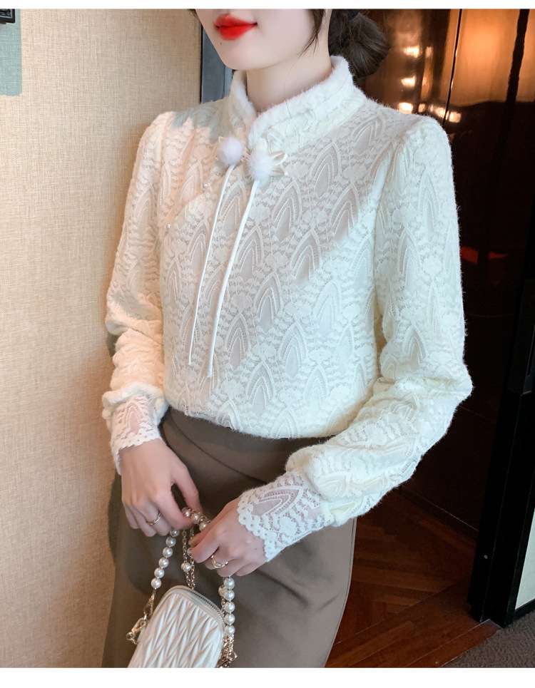 チャイナ服 優雅なチャイナカラーレースブラウス