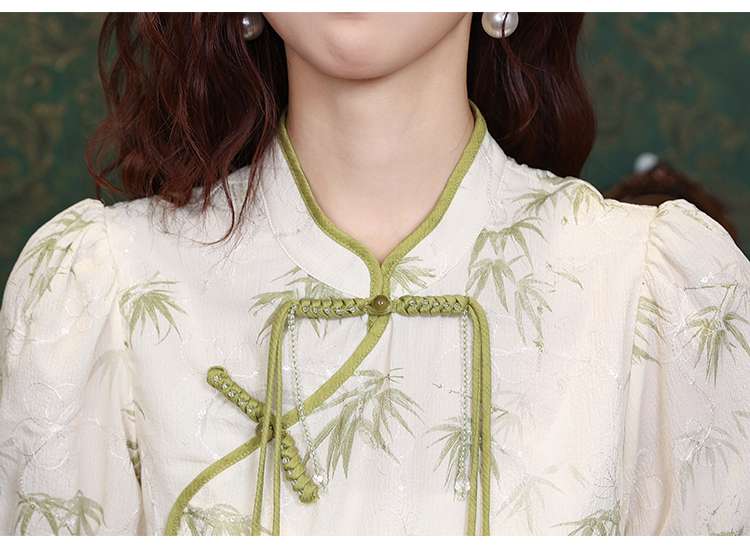チャイナ服  竹柄刺繍チャイナトップス