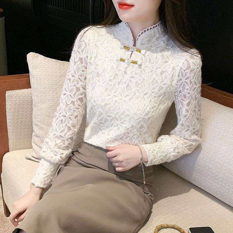 チャイナ服 レース柄チャイナカラーブラウス