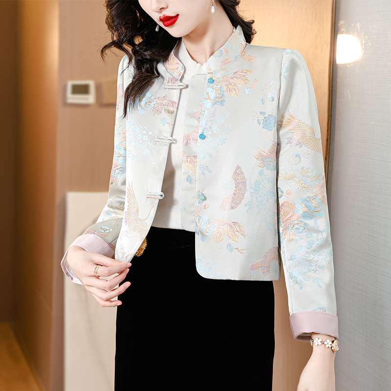 チャイナ服  花鳥柄チャイナカラージャケット