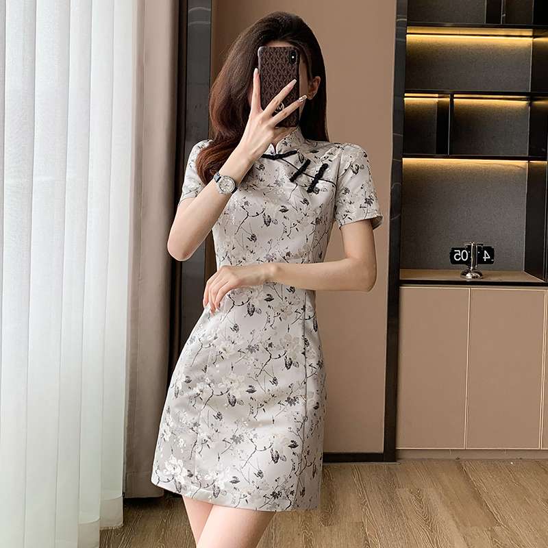 チャイナ服  花柄チャイナ風ミニワンピース