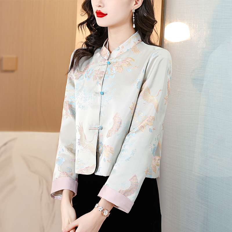 チャイナ服  花鳥柄チャイナカラージャケット