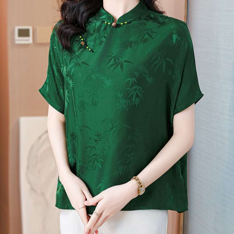 チャイナ服  上品な竹柄チャイナカラーブラウス