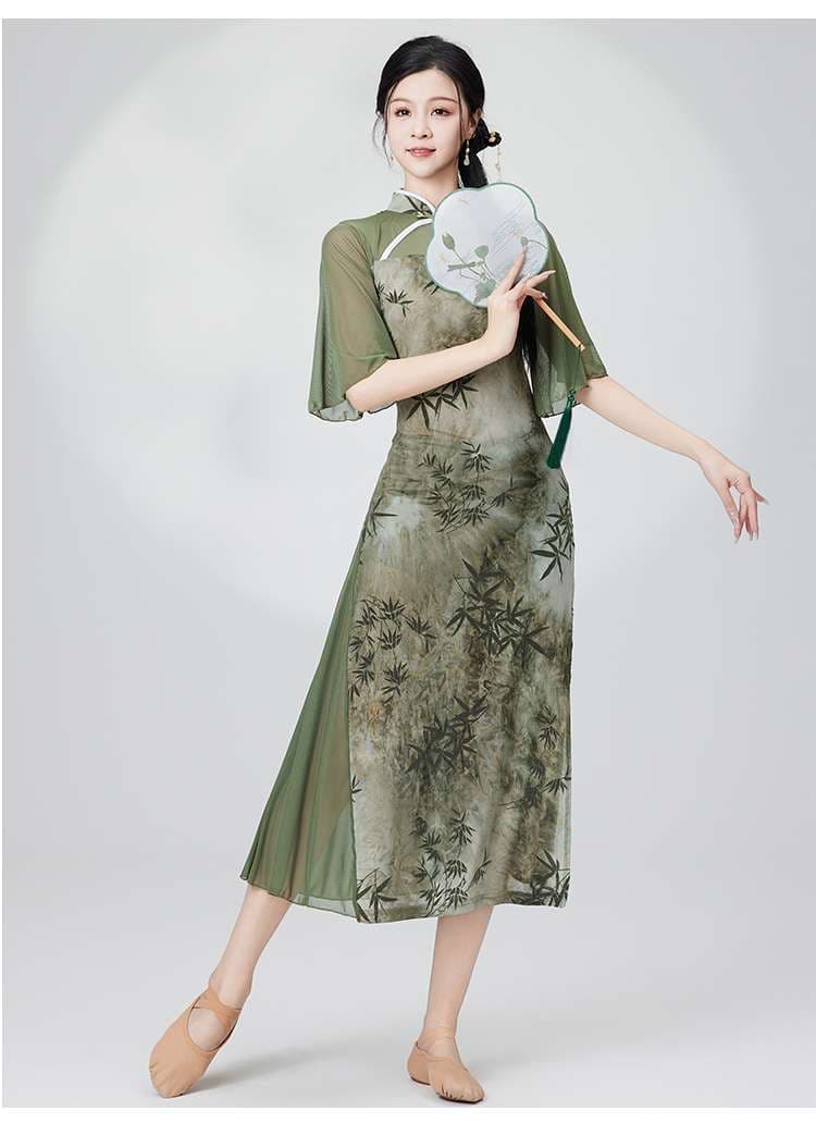 チャイナ服  優雅な竹柄チャイナドレス