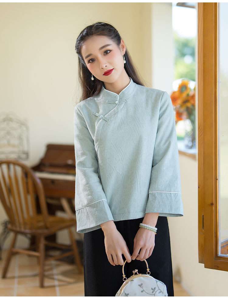 チャイナ服 チャイナカラー上品リネンブラウス