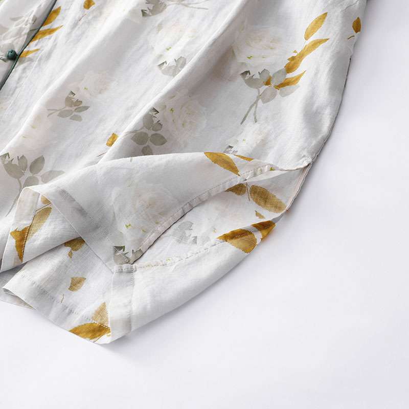 チャイナ服  涼やか草花柄チャイナカラーワンピース