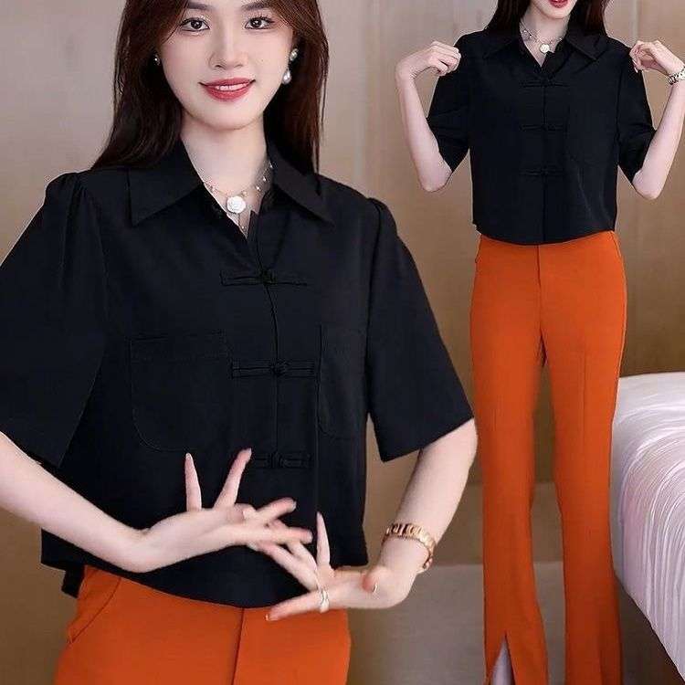 チャイナ服  チャイナカラー半袖シャツ
