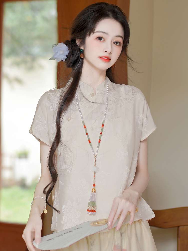 チャイナ服  優雅な立ち襟チャイナブラウス