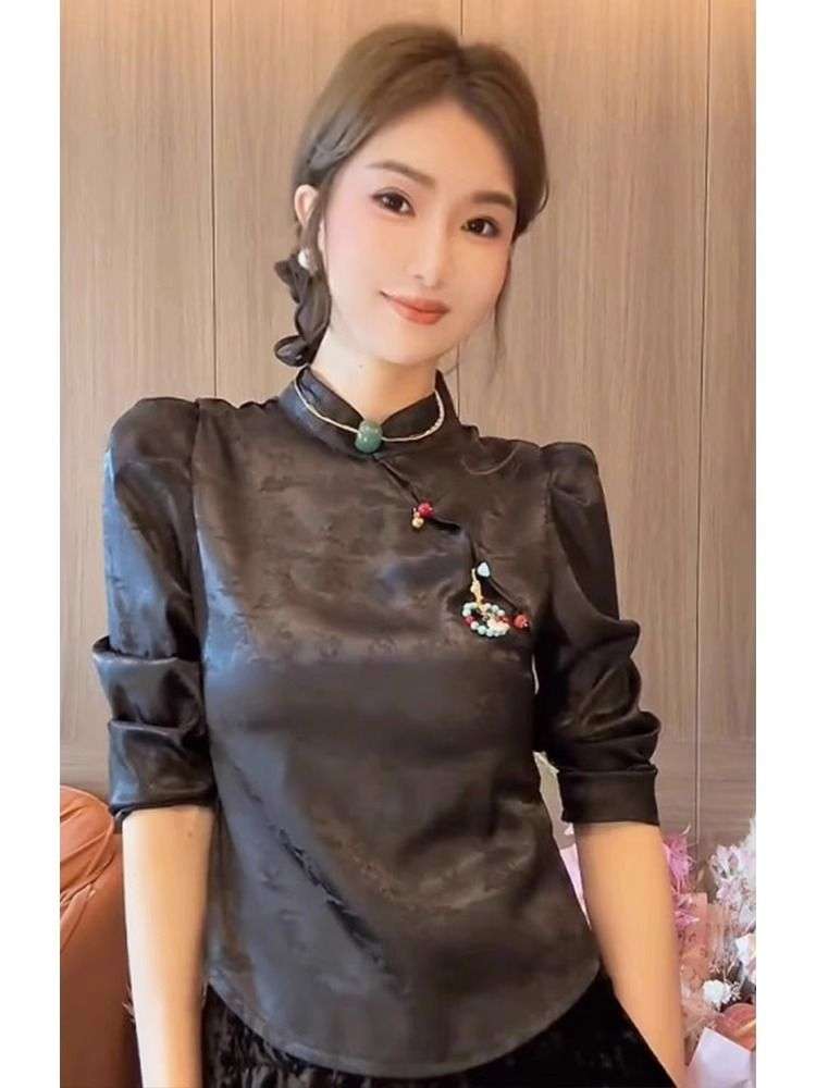 チャイナ服  チャイナカラー パフスリーブブラウス