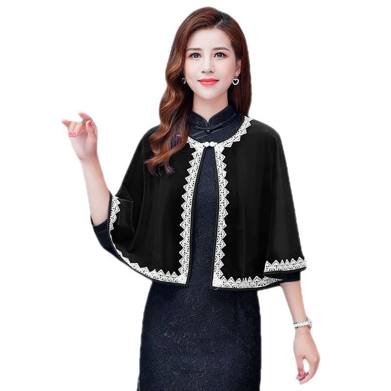 チャイナ服 レース縁取りケープ風ボレロ