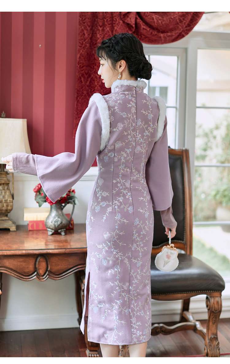 チャイナ服 花刺繍入りチャイナ風ワンピース