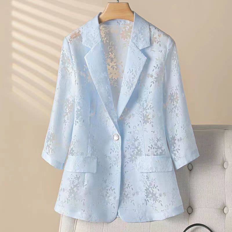 チャイナ服 花柄刺繍入り七分袖テーラードジャケット