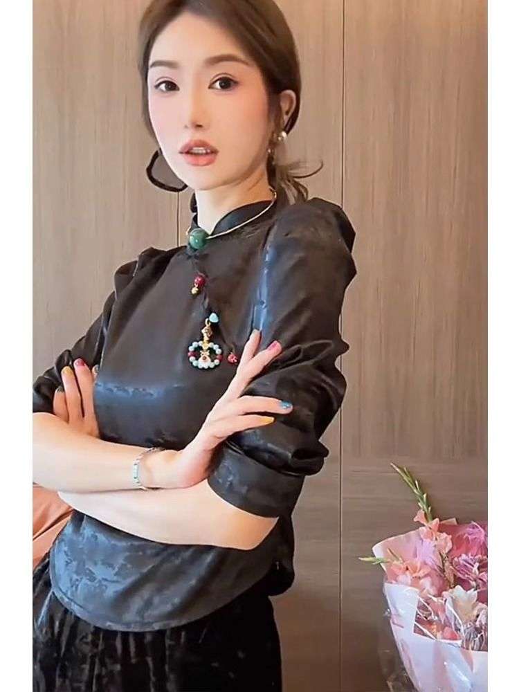チャイナ服  チャイナカラー パフスリーブブラウス