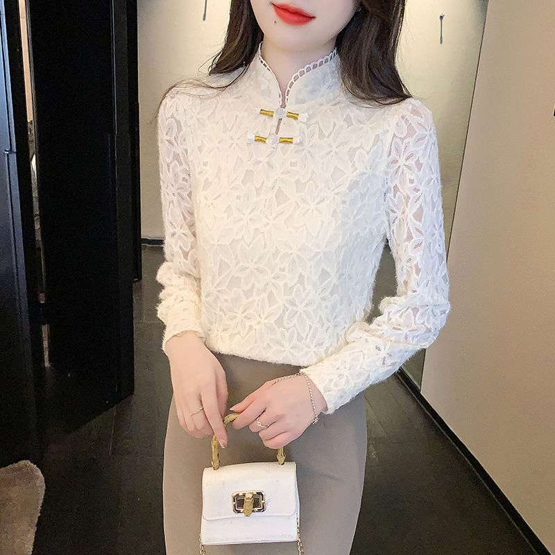 チャイナ服 レース柄チャイナカラーブラウス