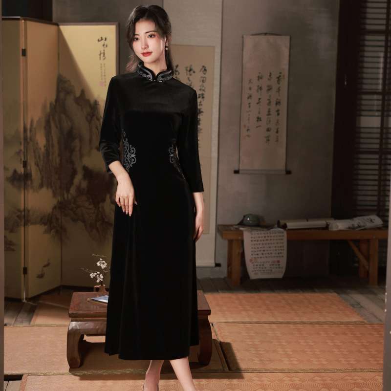 チャイナ服 優美な長袖チャイナドレス