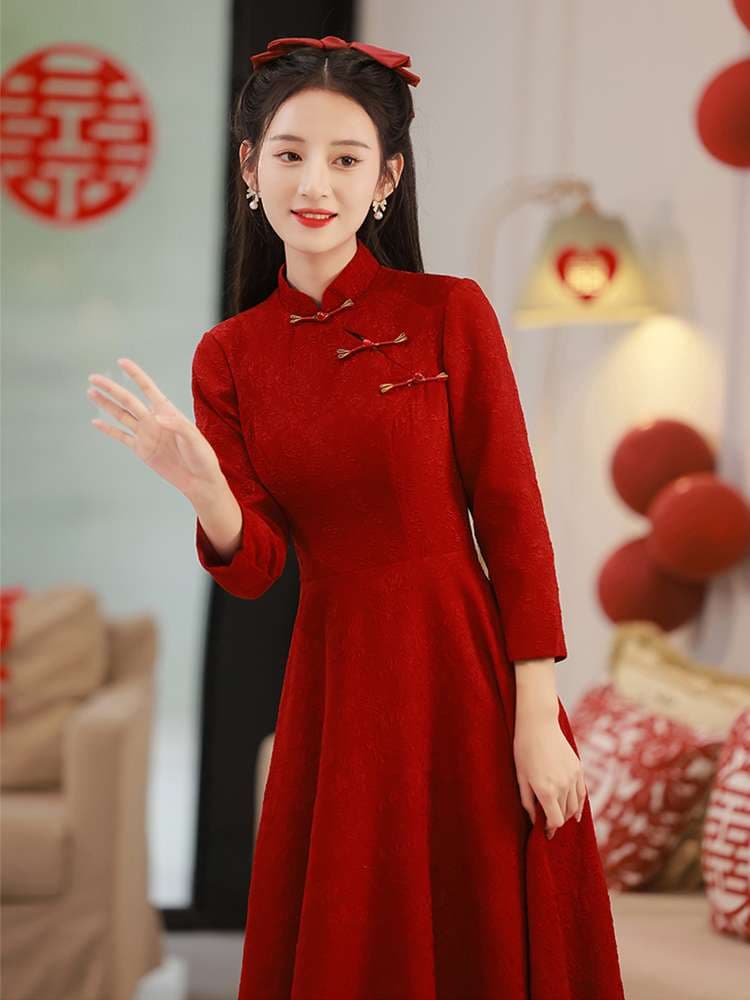 チャイナ服  優雅な長袖チャイナドレス
