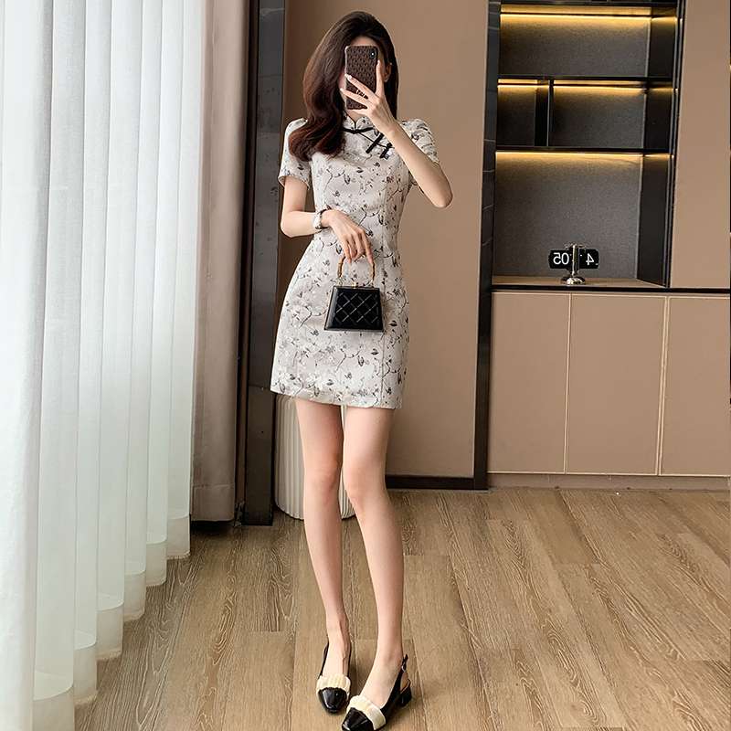 チャイナ服  花柄チャイナ風ミニワンピース