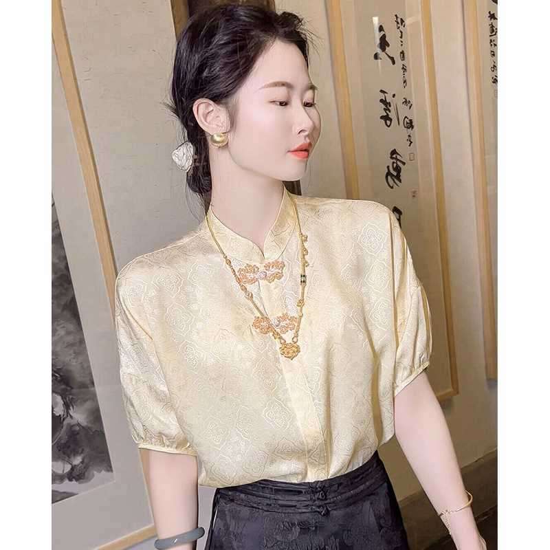 チャイナ服  優雅な刺繍入りチャイナブラウス