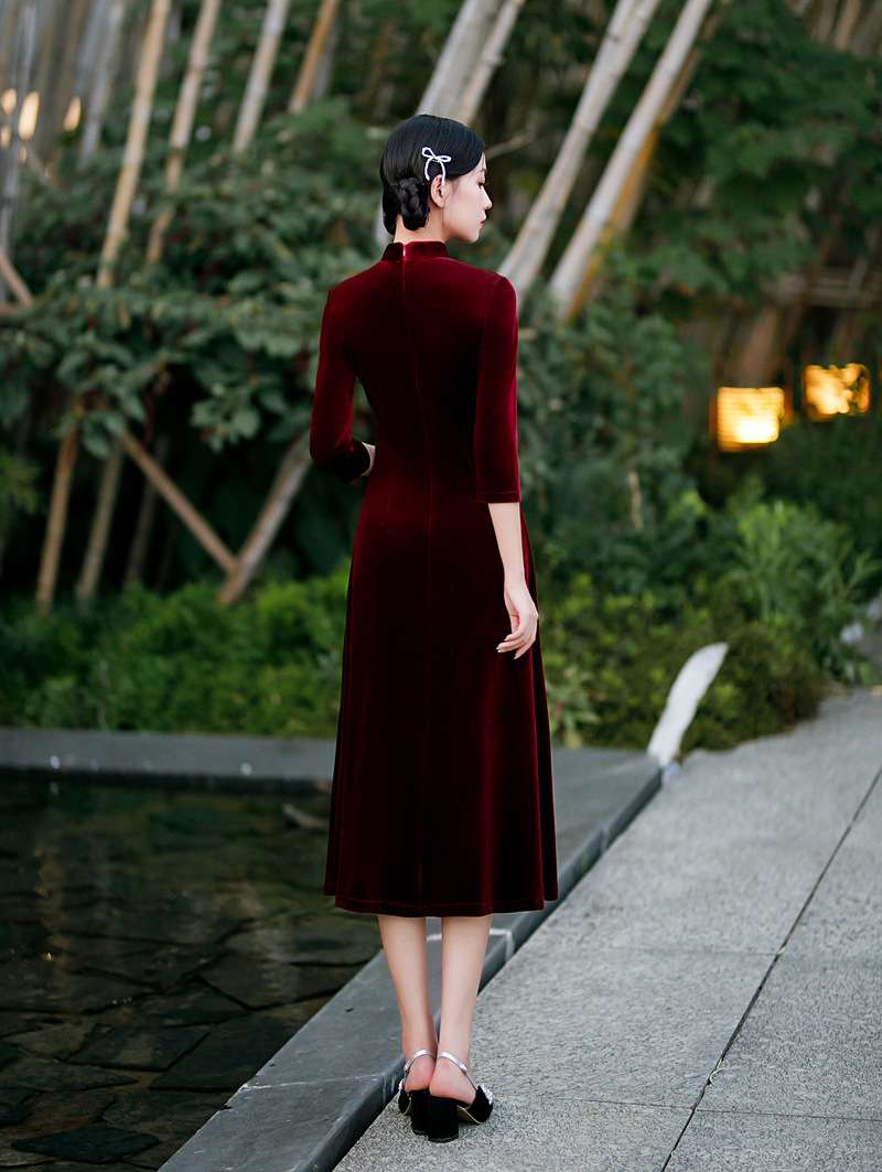 チャイナ服 優雅な花柄スリットチャイナドレス