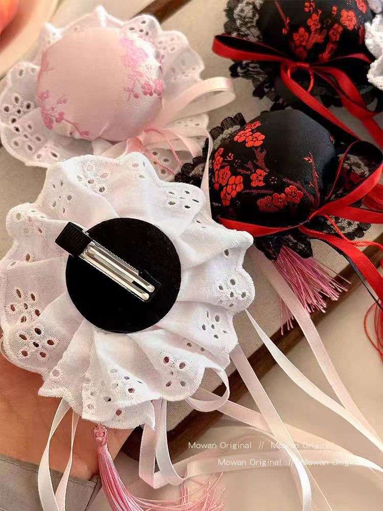 チャイナ服 唐風リボン付き花柄玉飾り髪飾り