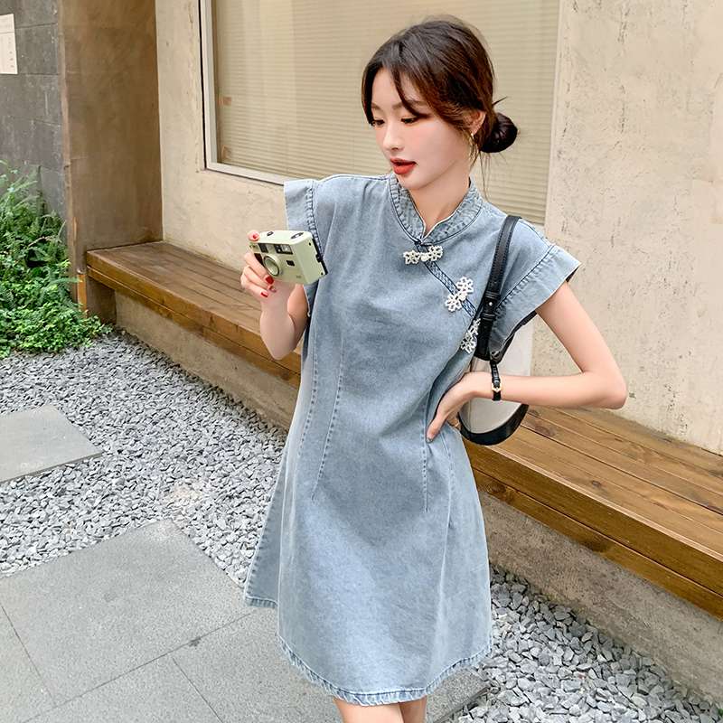 チャイナ服  チャイナ風デニムワンピース
