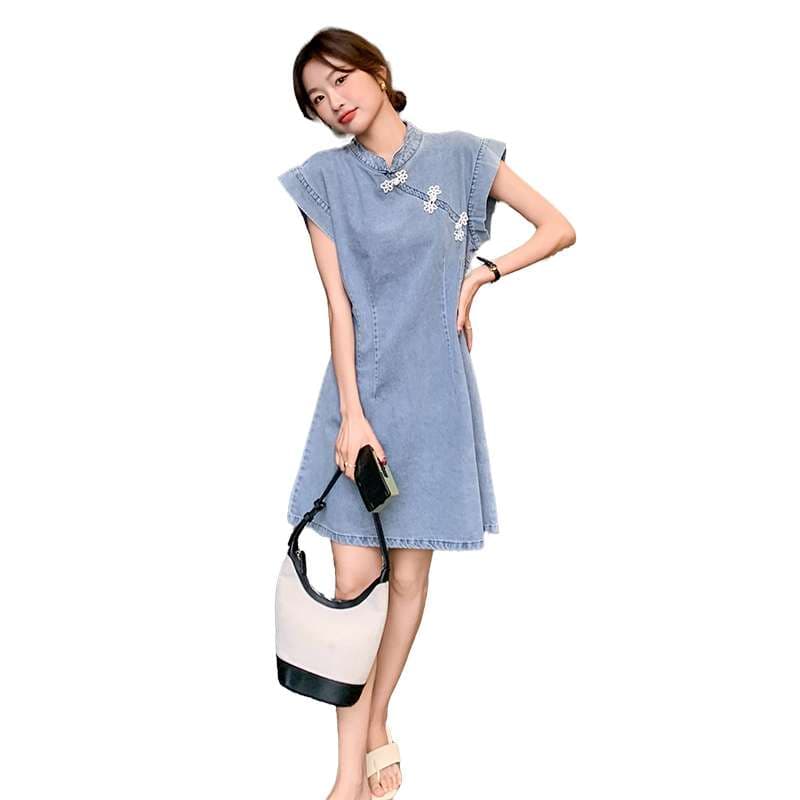 チャイナ服  チャイナ風デニムワンピース