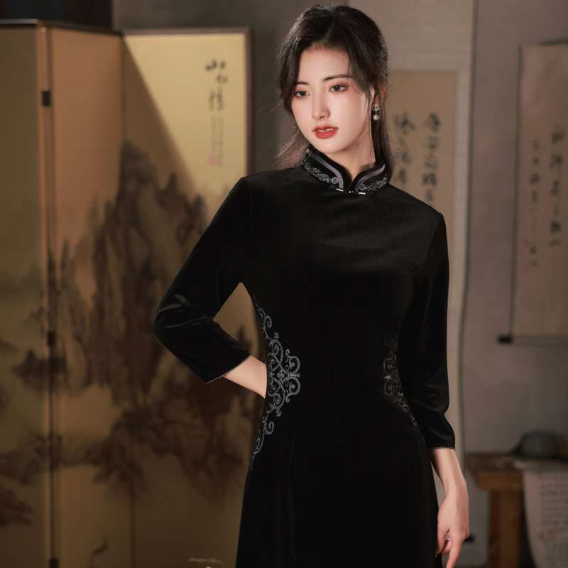 チャイナ服 優美な長袖チャイナドレス