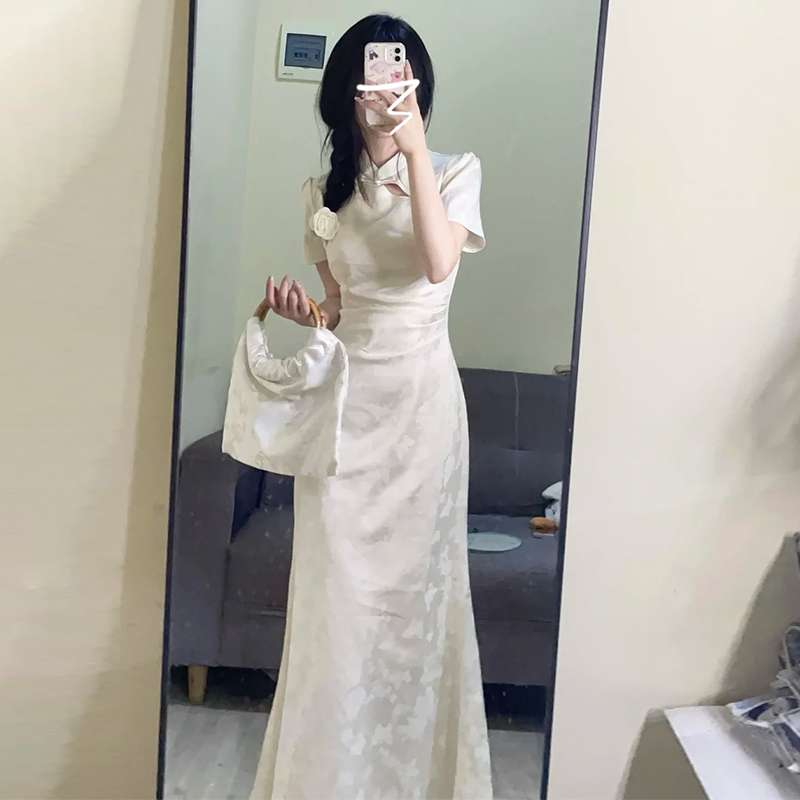 チャイナ服  エレガントチャイナカラーロングワンピース