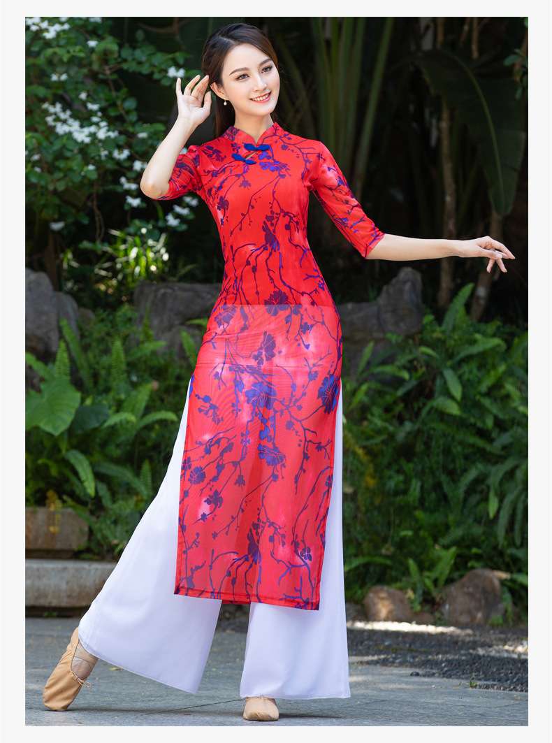 チャイナ服  花柄刺繍入りチャイナドレス