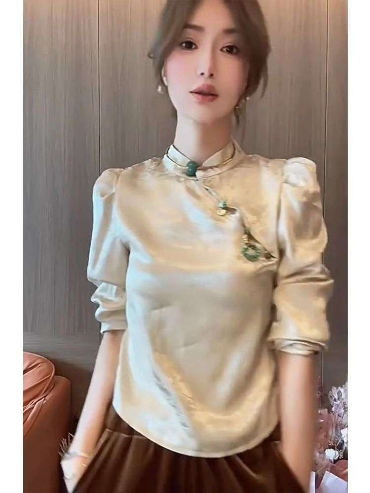 チャイナ服  チャイナカラー パフスリーブブラウス