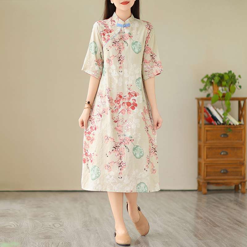 チャイナ服  華やぎ刺繍チャイナワンピース