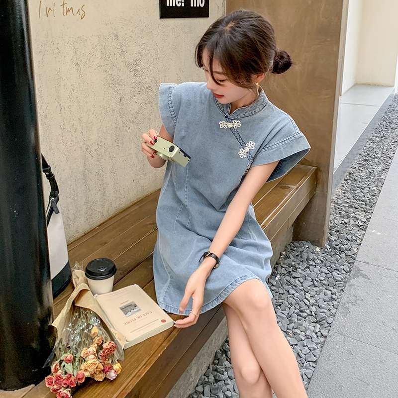 チャイナ服  チャイナ風デニムワンピース