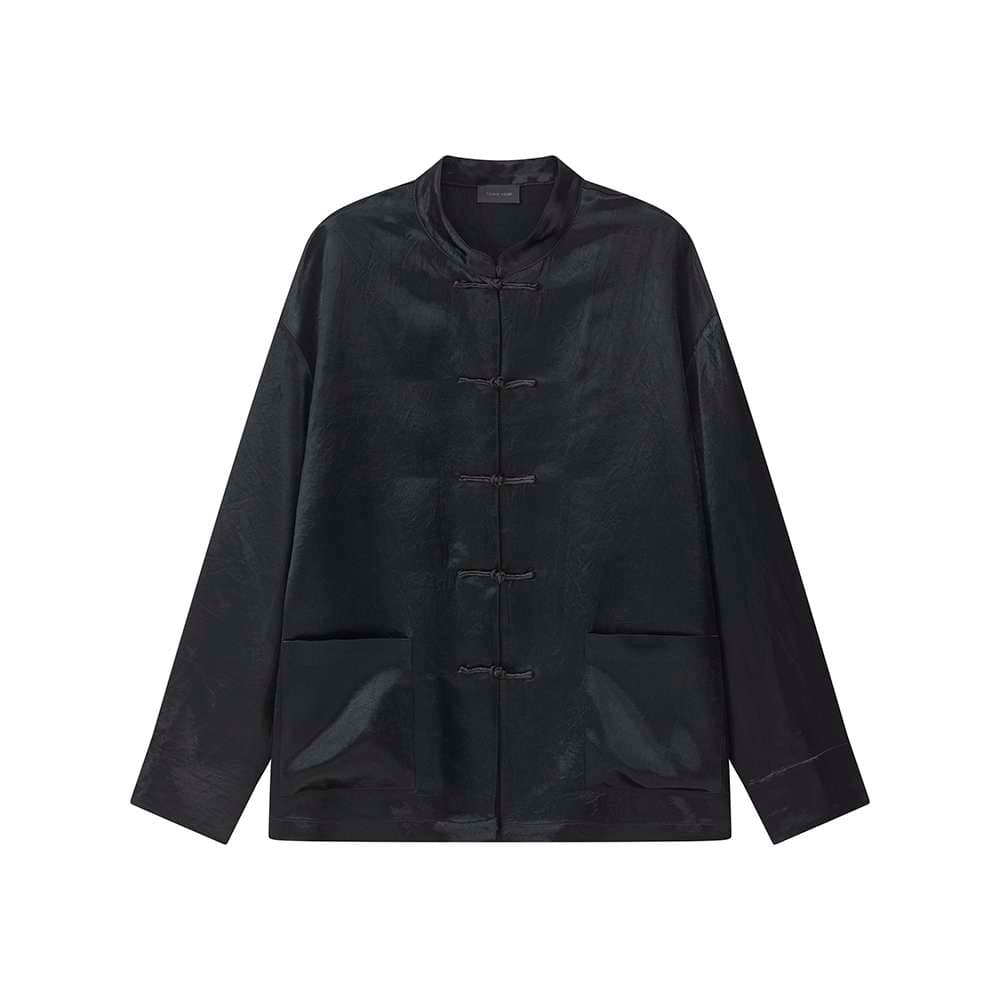 チャイナ服  東洋風シルク調フロッグボタンシャツ