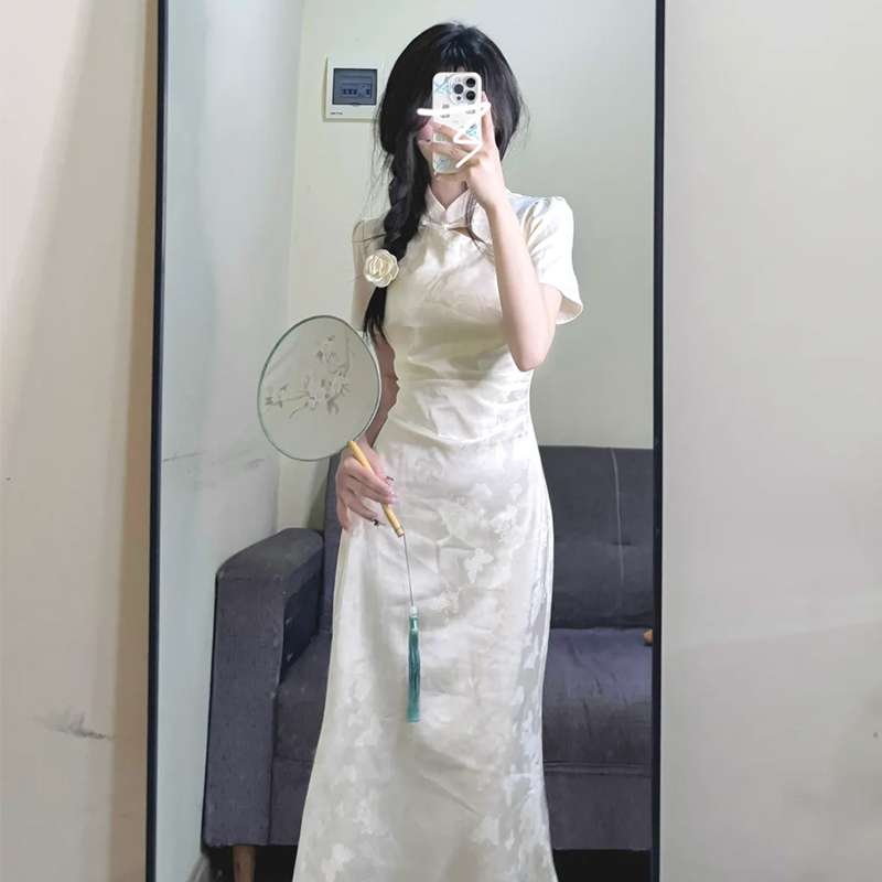 チャイナ服  エレガントチャイナカラーロングワンピース