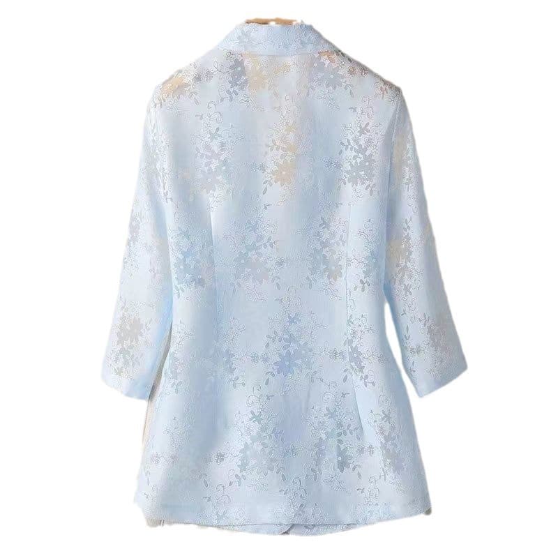 チャイナ服 花柄刺繍入り七分袖テーラードジャケット