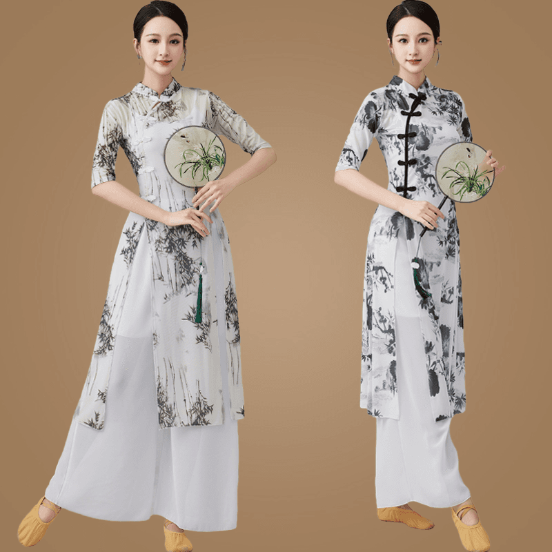 チャイナ服  墨絵風チャイナドレス上下セット