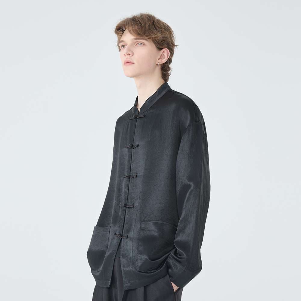 チャイナ服  東洋風シルク調フロッグボタンシャツ