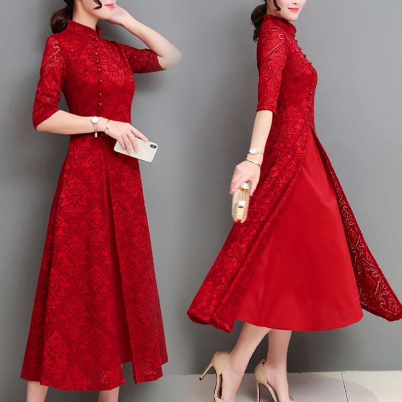 チャイナ服 優雅な花柄チャイナドレス