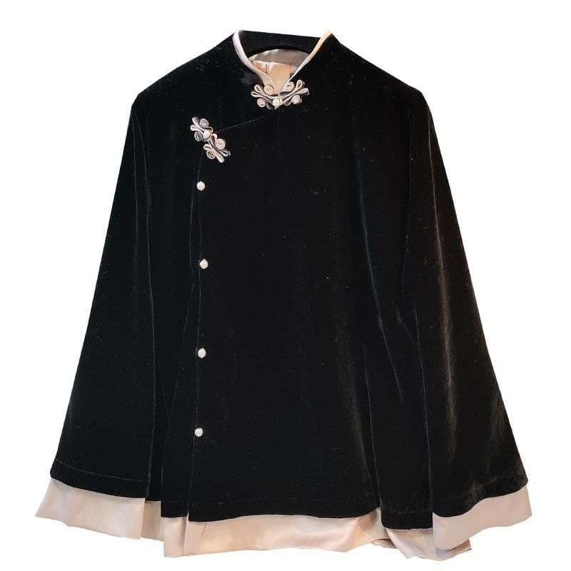 チャイナ服 中華風ベルベットチャイナカラーブラウス