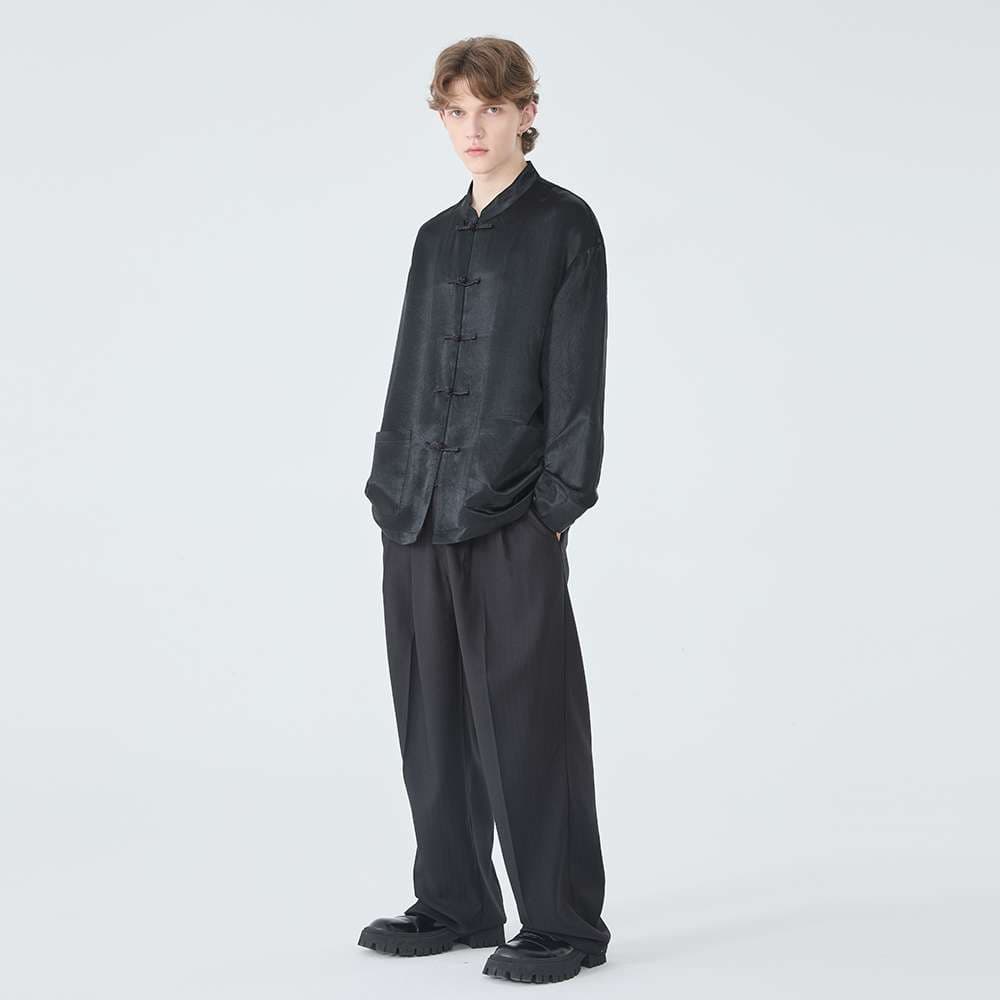 チャイナ服  東洋風シルク調フロッグボタンシャツ