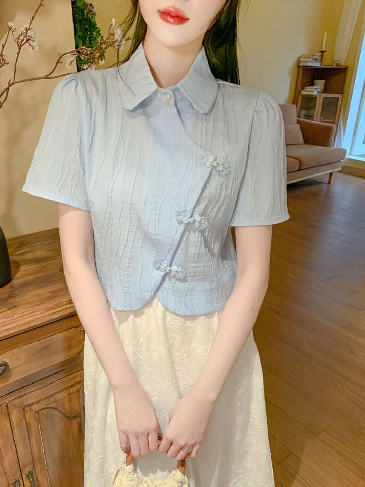 チャイナ服  チャイナ風デザイン 半袖ブラウス